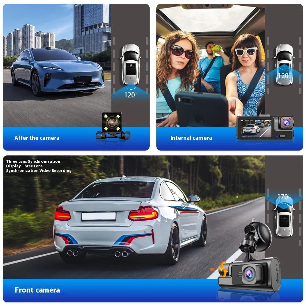 A compact black Wi-Fi dash cam with a 2.0-inch screen mounted on a car windscreen, showing a live road view.