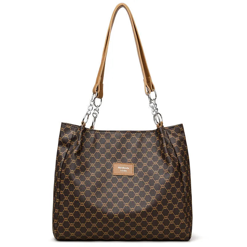 Women's brown PU leather retro fashion handbag with polyester lining
