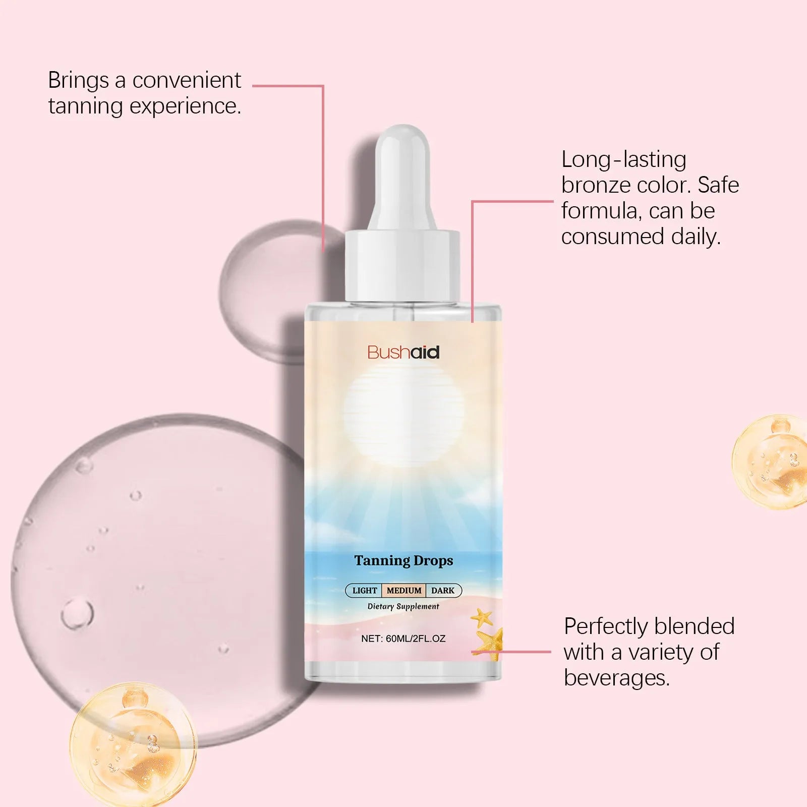 No Sunlight tanning drops in a 60ml pump bottle for face and body application.