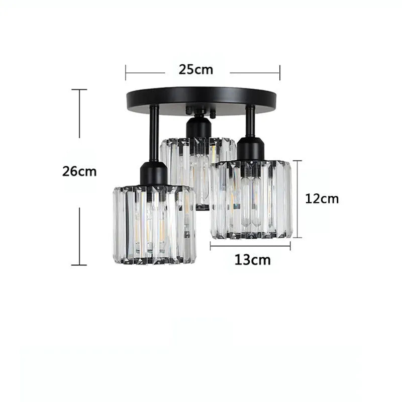 Black crystal ceiling light, modern flush ceiling lamp for corridor and entrance, E27 E26 220V
