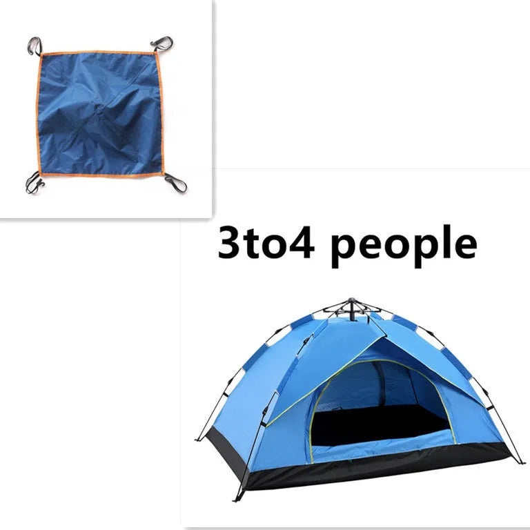 Automatic quick opening family camping tent for 3-4 people, waterproof, fibreglass poles, blue colour