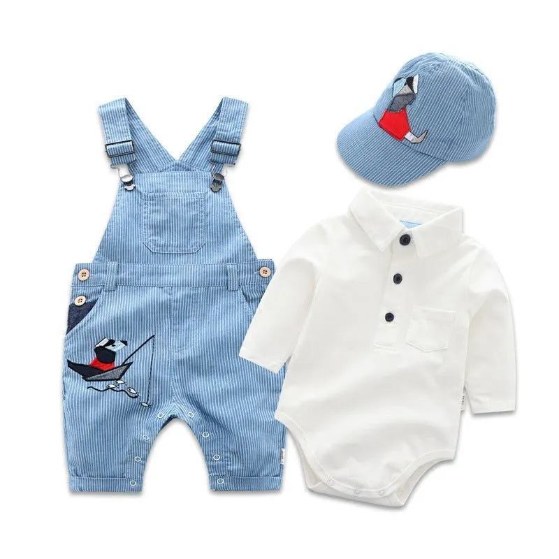 White cotton triangle jumpsuit overalls suit for baby with long sleeves, sporty style, suitable for 59-90cm height