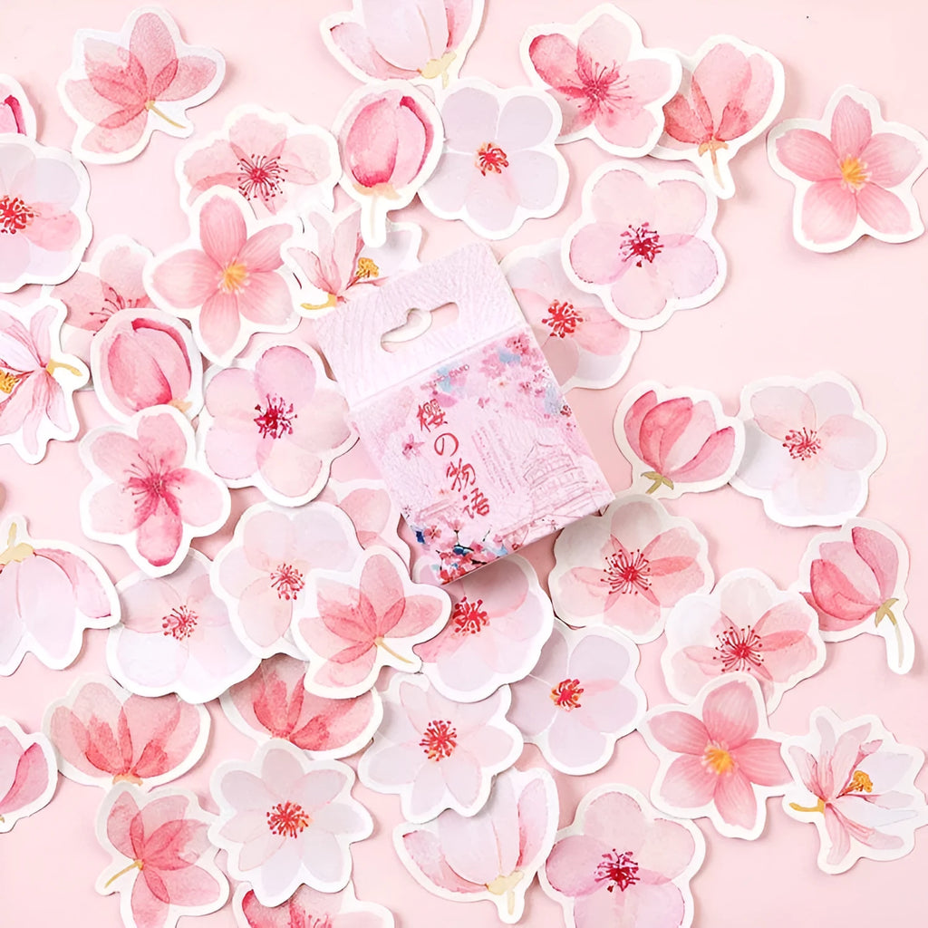 Sakura Story romantic sticker DIY material 45 sheets self-adhesive paper pink watercolor design
