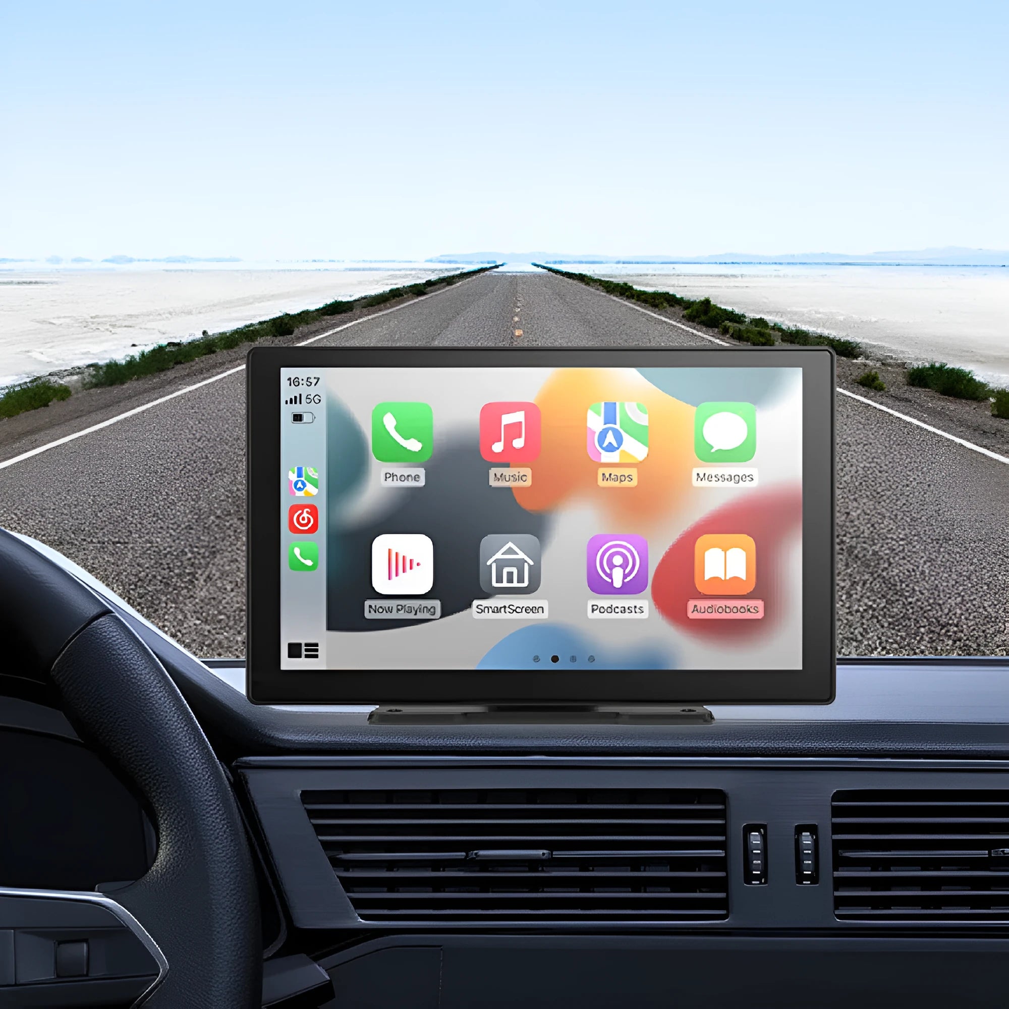 9-inch portable CarPlay driving recorder with dual camera system and touch screen display