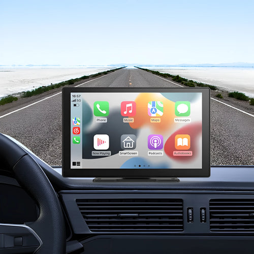 9-inch portable CarPlay driving recorder with dual camera system and touch screen display
