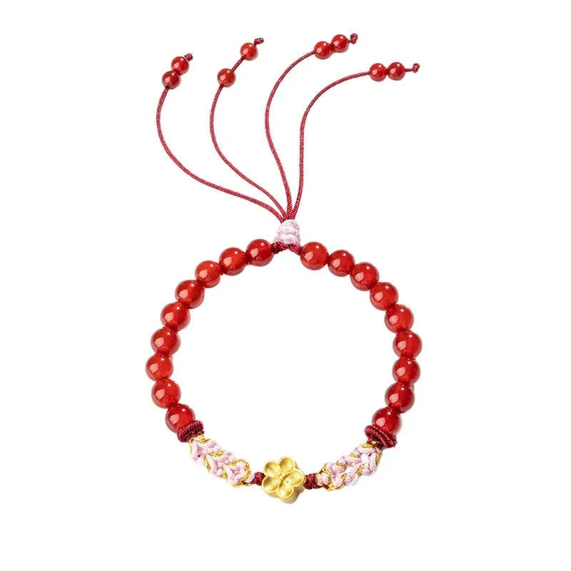 Chinese style hand-woven red rope bracelet with natural crystal peach blossom charms