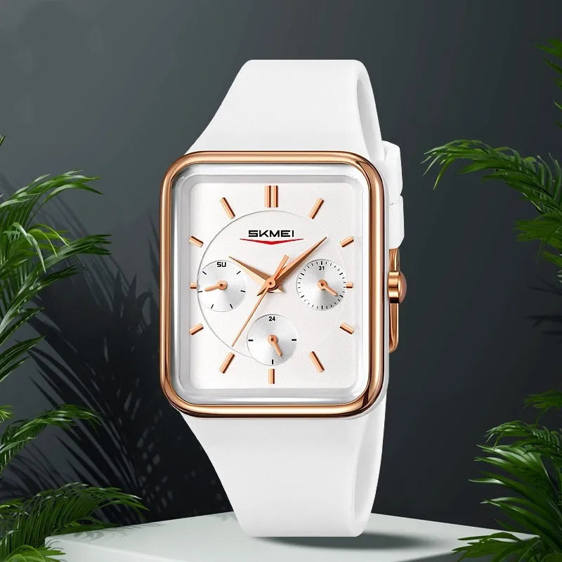 Square silicone waterproof digital watch for girls with multi-functional display in various colour options