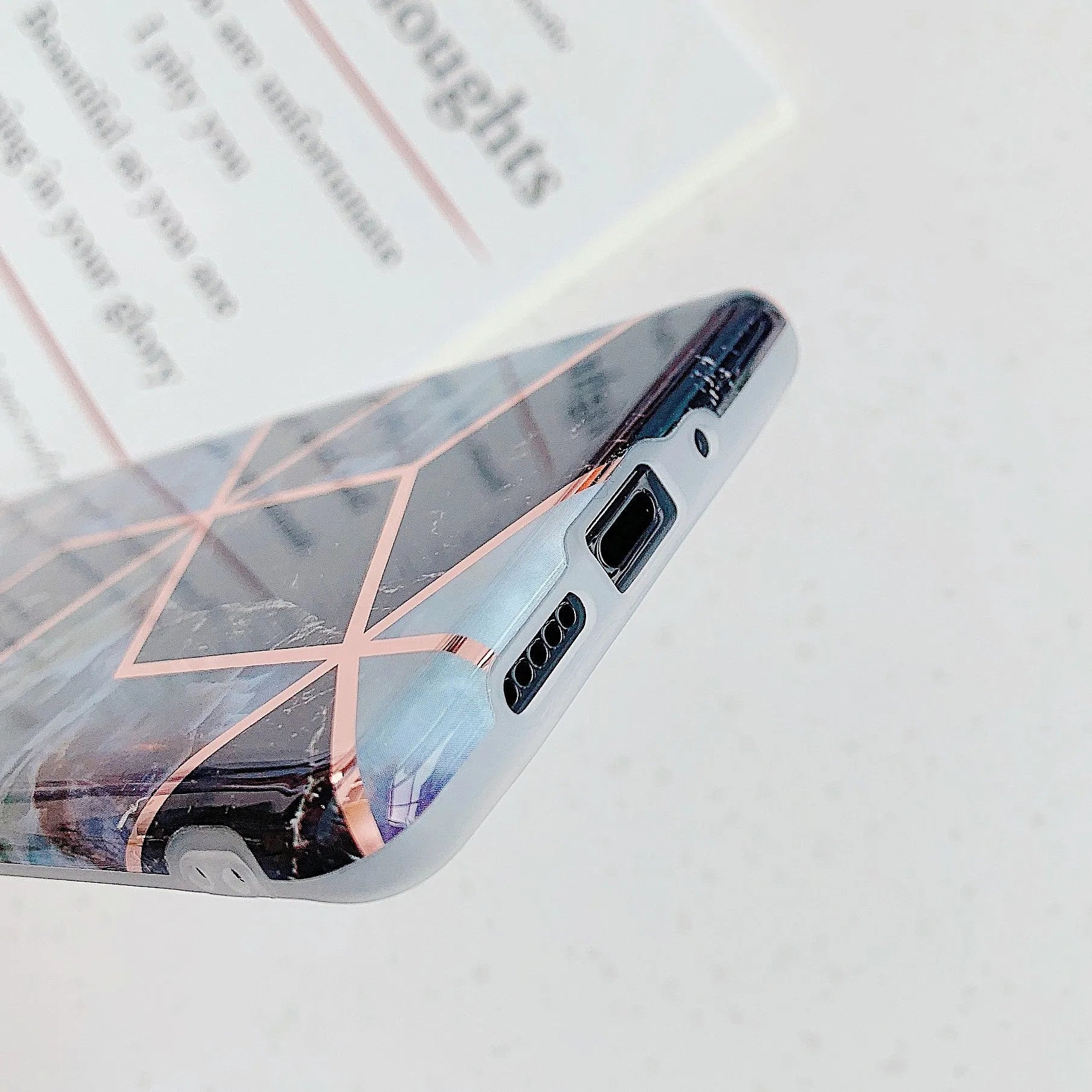 Electroplated marble finish TPU mobile phone case for Huawei and Samsung smartphones in various colours.