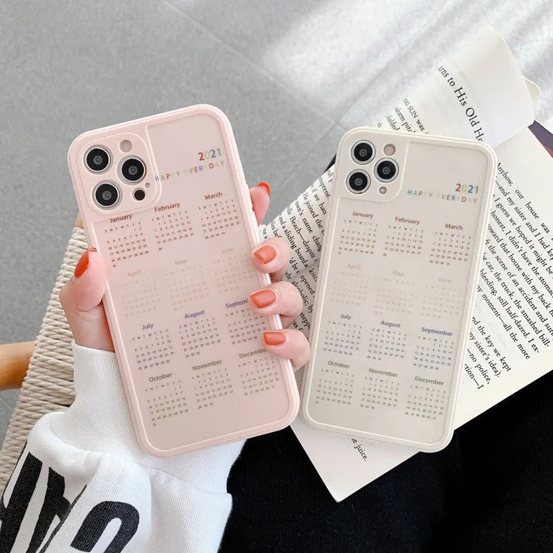 Calendar TPU phone case for iPhone XR in light pink colour, simple back cover style