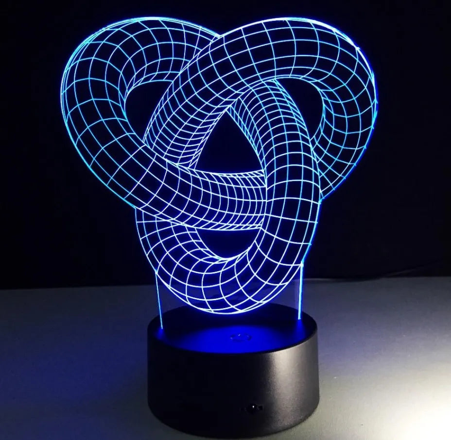 Knot 2 3D optical illusion LED lamp with hologram effect, USB powered, remote control or touch style
