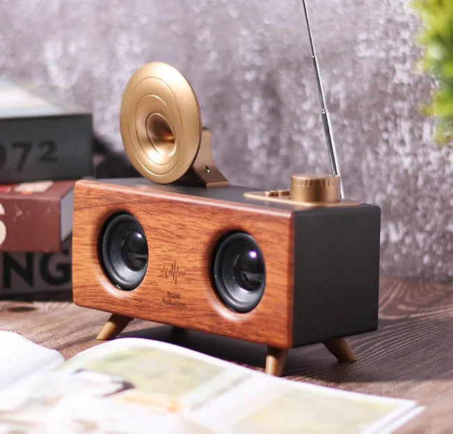 B6 wireless Bluetooth speaker subwoofer with imitation wood finish in dark brown