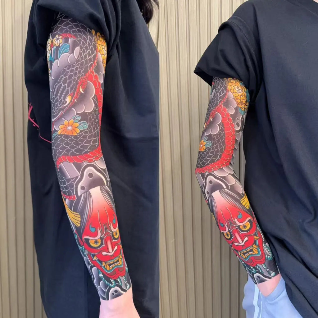 Unisex nylon sun protection ice sleeve in flower arm design with colour options like dragon, crane, and peony