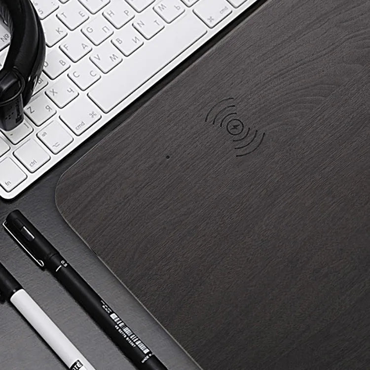 5W wooden wireless charger with ABS and PU leather surface, Qi 1.1 compliant, black finish