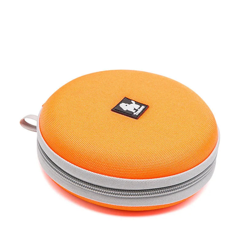 Pet Out kettle dog food bowl set in green showing two 15cm bowls for water and food, with closed Frisbee mode