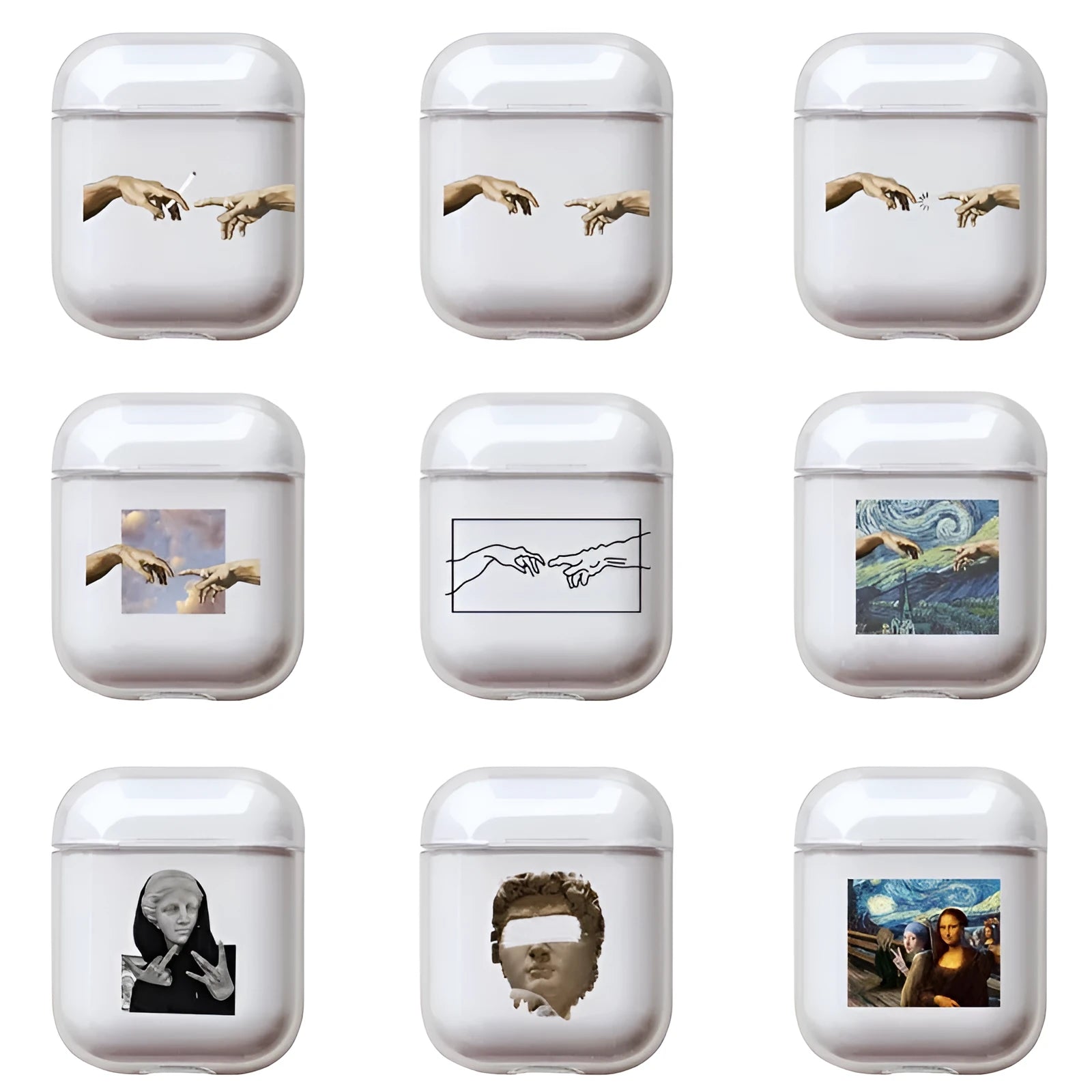 Transparent plastic protective cover for Apple AirPods and AirPods Pro charging case.