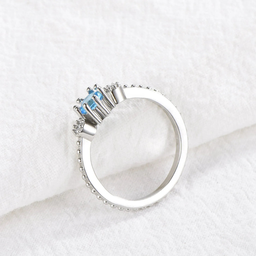 ROMAD ocean blue rhinestone ring women gold silver alloy simple bohemian finger ring on finger