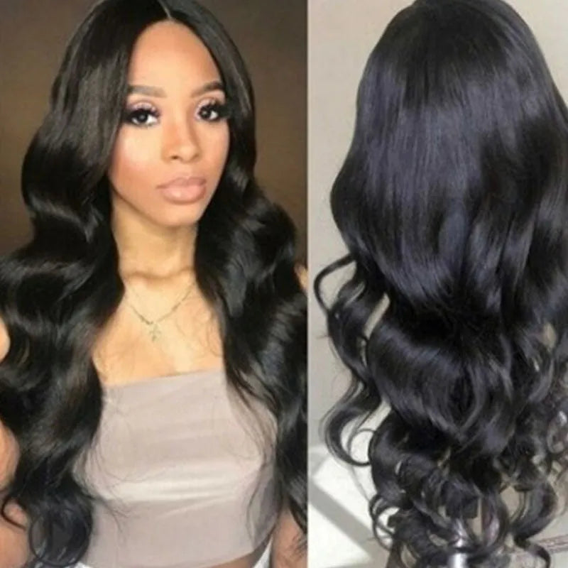 Medium split black big wave wig with long bangs and long curly hair made from high temperature wire