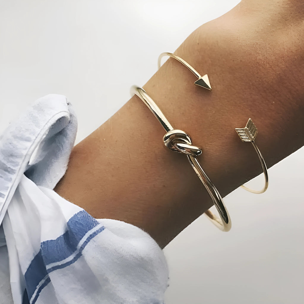 Women's gold-tone vintage arrow knot cuff bracelet with European-American jewellery style