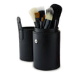 12-piece makeup brush set with wooden handles, aluminium tubes and PU storage tube, black and pink