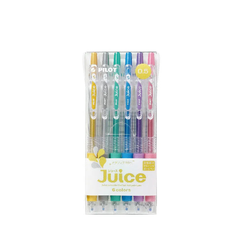 Baiguole gel pens showing metallic, fluorescent, tender, and conventional colour options with 0.5mm tips