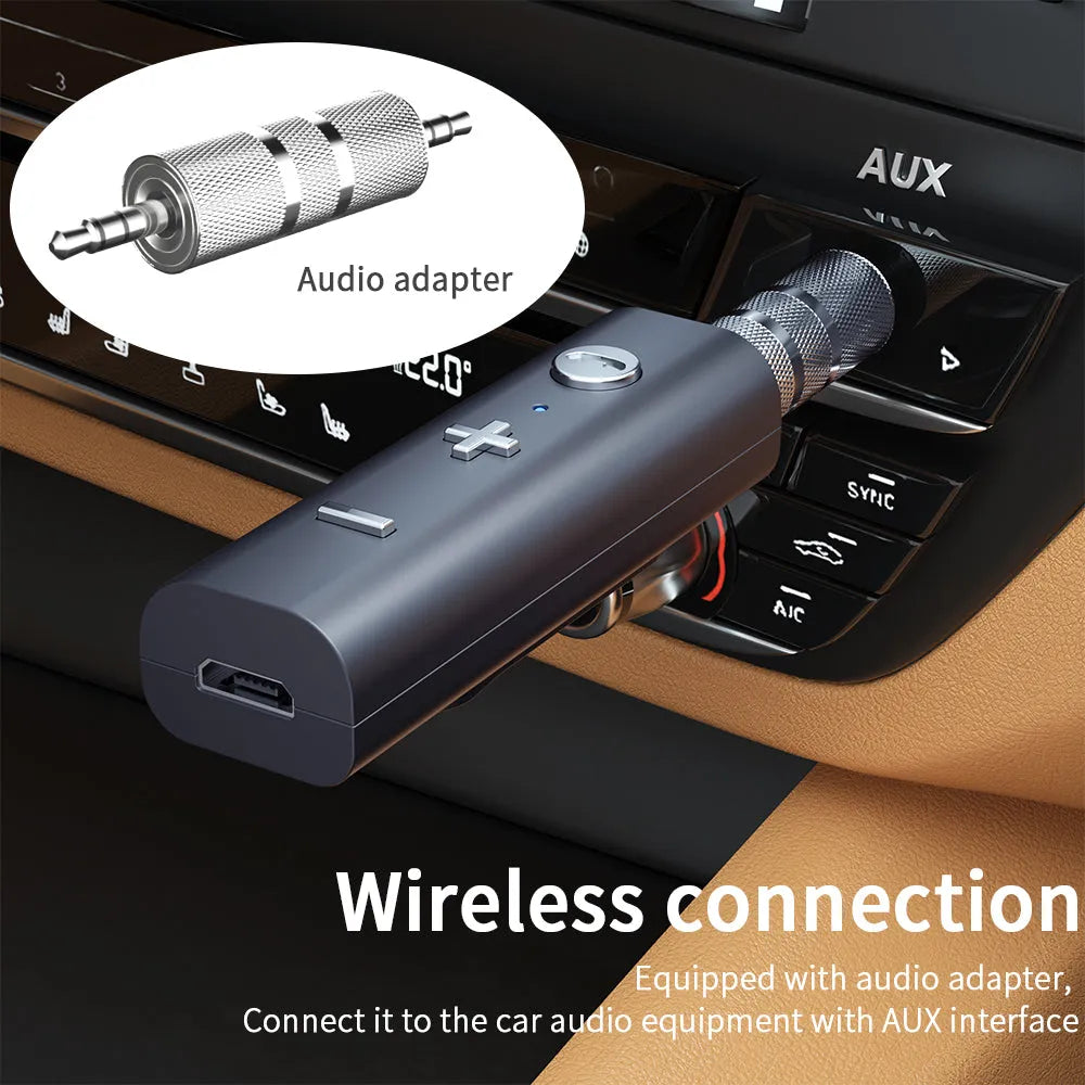 Essager Bluetooth 5.0 3.5mm audio receiver in black with lavalier clip and microphone