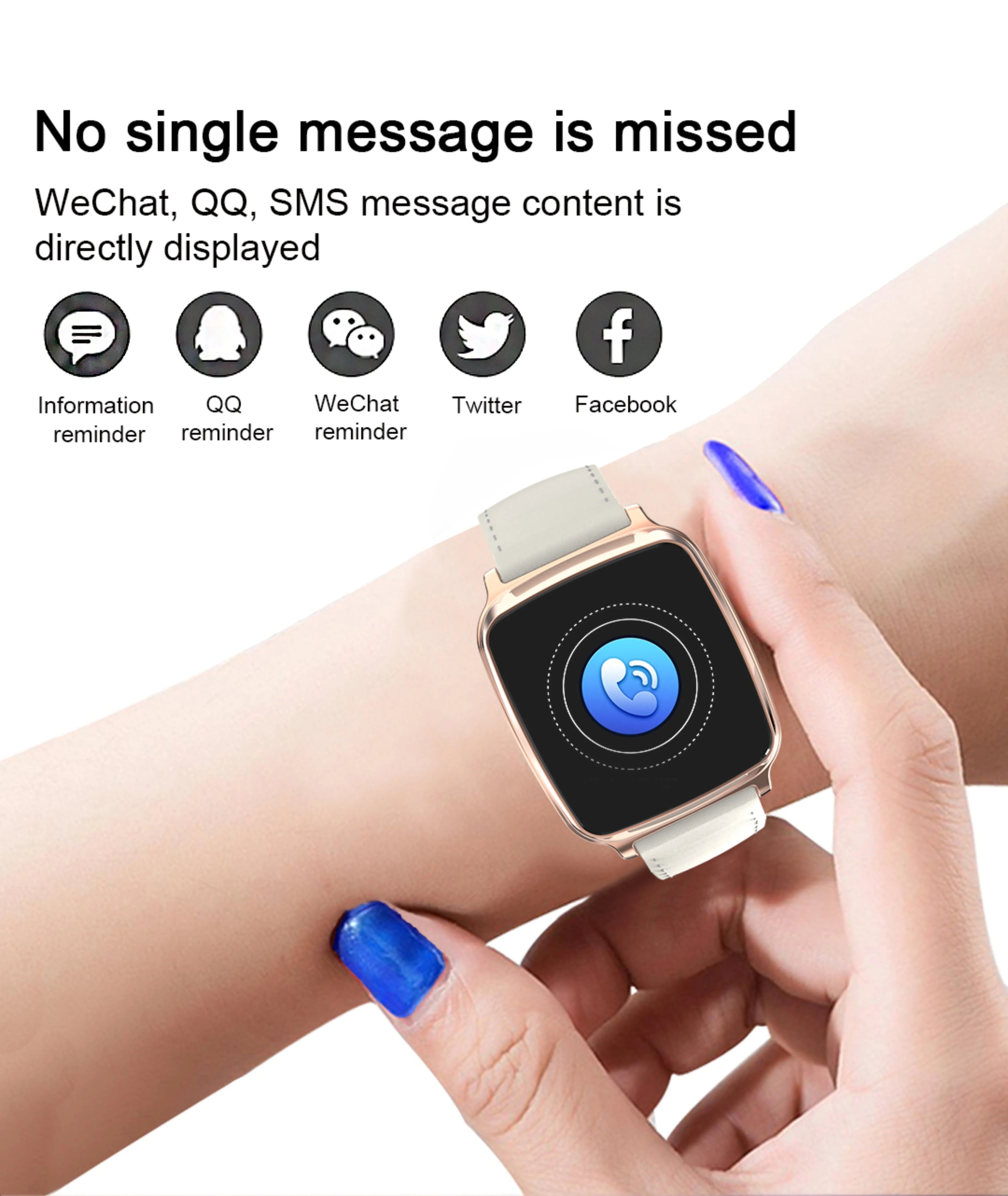 M8 Smart Fitness Bracelet in black on a wrist, showing real-time heart rate data on its round full-touch screen.