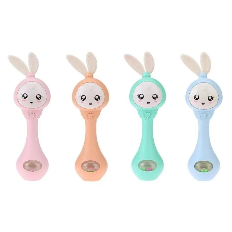Baby educational teething toy musical stick in light blue, mint green, orange, or pink colours