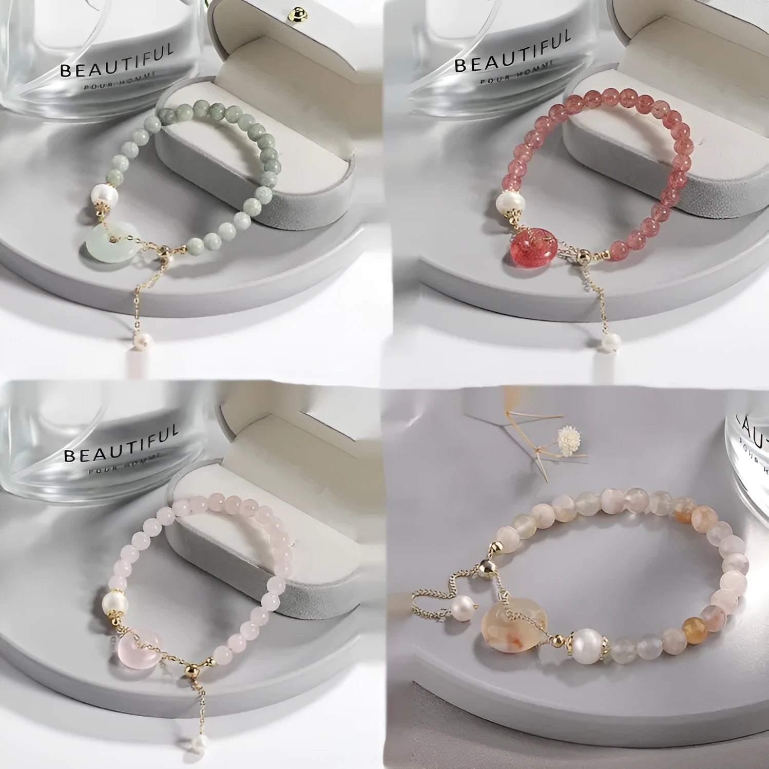 Women's Korean-style crystal bracelet with jade pendant and multiple closure options