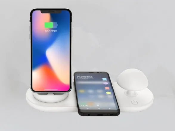 White 3 in 1 USB desktop charging dock with wireless charging pad for Apple iPhone
