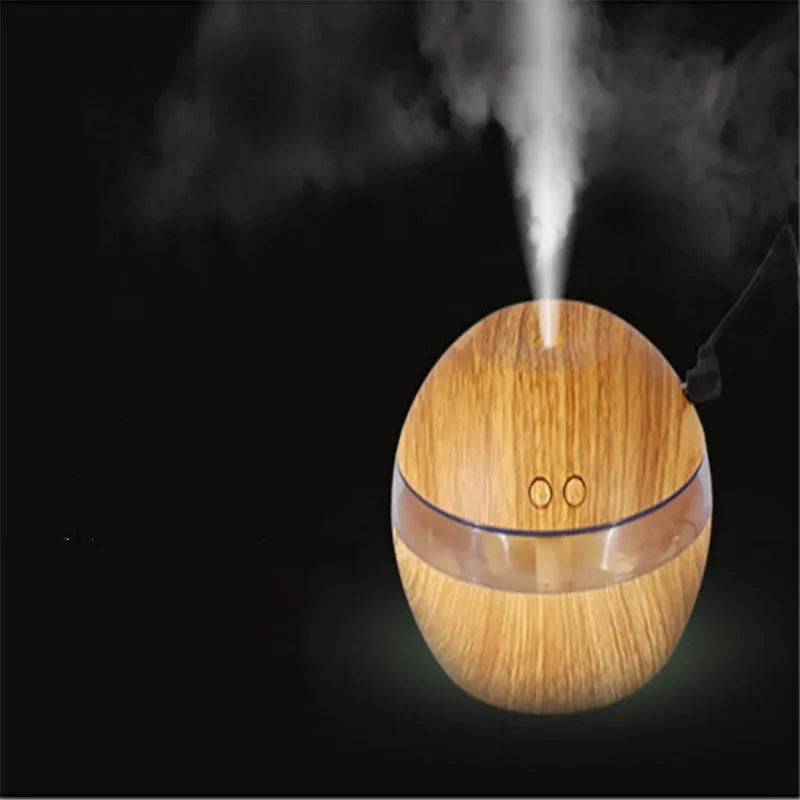 Brown wood grain USB humidifier with 200ml water tank on desk