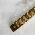 Stainless steel P chain dog chain with welded ring links in gold finish, 32mm width, size S to 3XL
