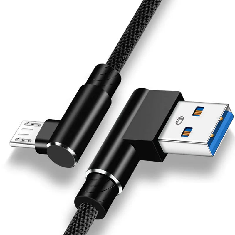 Double elbow fast charging data cable in black, USB interface, 1m length, for mobile gaming and charging