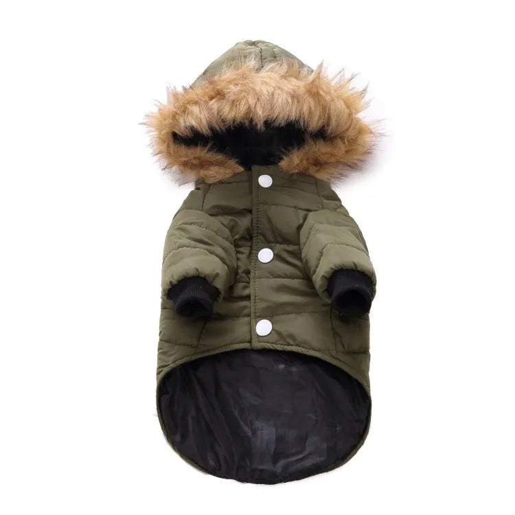 Polyester pet winter clothing in green, grey or red, sizes S M L XL for dogs and cats