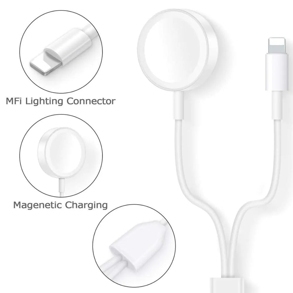 White two-in-one wireless charging device for watches with USB connector