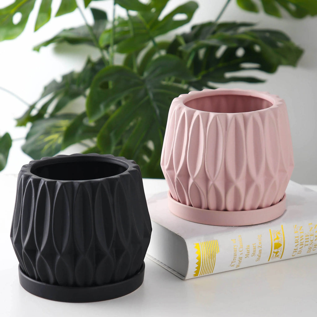 Medium grey ceramic flower pot for tabletop or floor plant display