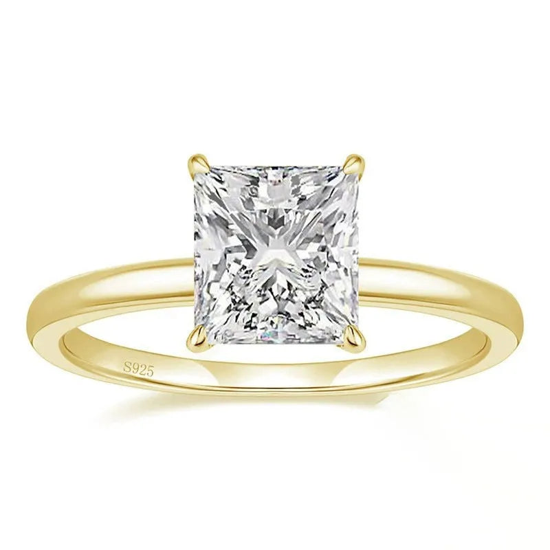 A simple geometric women's ring in 925 silver, shown in silver, gold, and rose gold colour options on a size chart.