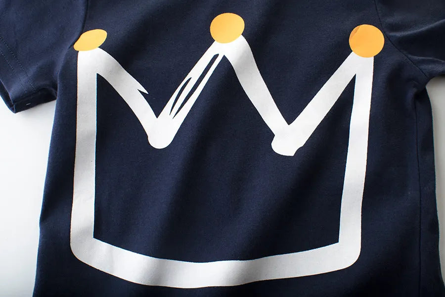 Royal Blue boys' short sleeve cotton T-shirt on a hanger, Korean style.