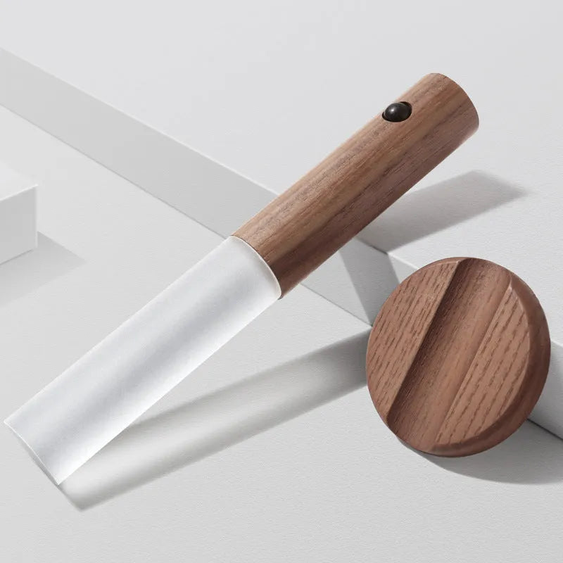 Smart sensor LED desk lamp with solid wood base and motion detection feature