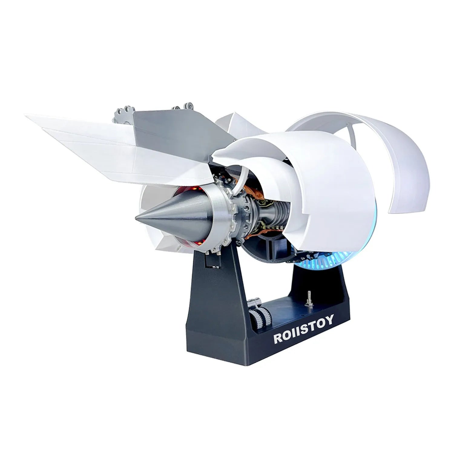 Airbus A380 model assembly kit 41cm plastic with blue light and red tail flame on display base