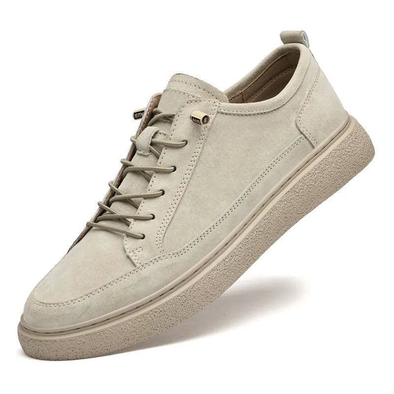 Men's high-top pigskin leather sneakers in khaki, sand or brown with flat heel and round toe, sizes 38-45