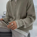 Men's loose fit half zipper sweater pullover in khaki, Hong Kong style