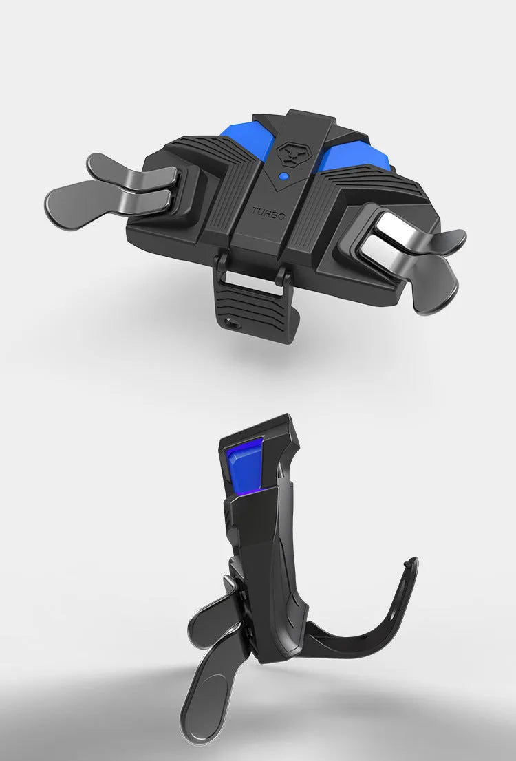 Black PS4 controller back button attachment with two extra buttons and a long cable connected.
