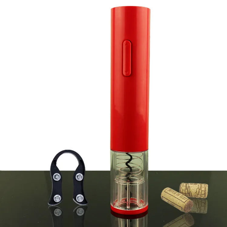 Black electric wine opener with automatic corkscrew and foil cutter on white background