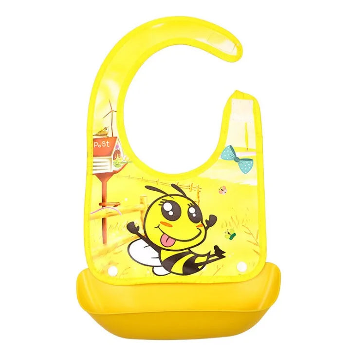 Cartoon baby PVC three-dimensional bib with blue koala design and waterproof silicone pocket