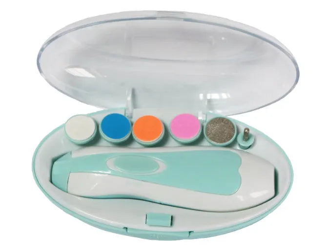 Ultra-quiet baby nail polisher manicure kit in pink colour with ergonomic design and night light feature