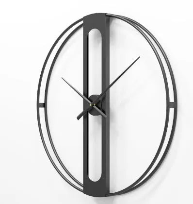 Round metal wall clock with 50cm diameter analogue dial in black or gold colour
