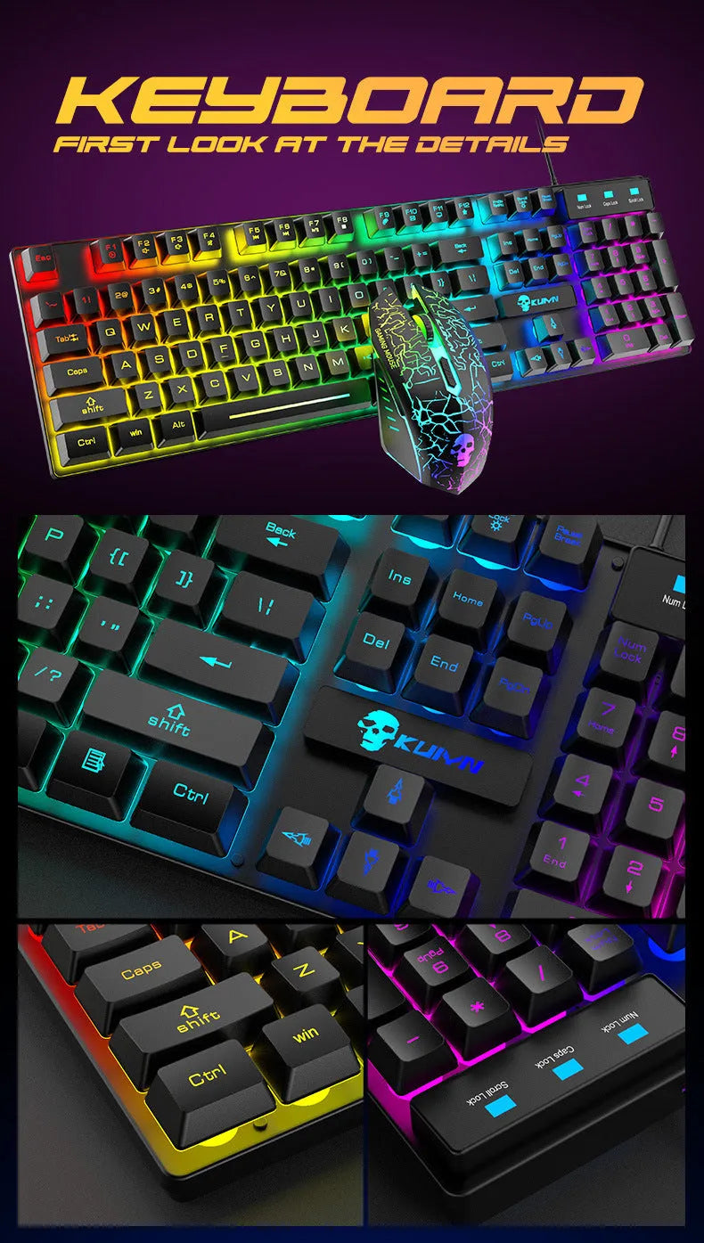Kuiying T6RGB keyboard and mouse set in White RGB with rainbow lighting, mouse pad and manual, boxed 55 x 15.3 x 5 cm
