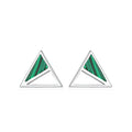 Pair of green malachite stud earrings in pure silver with geometric Korean-style design