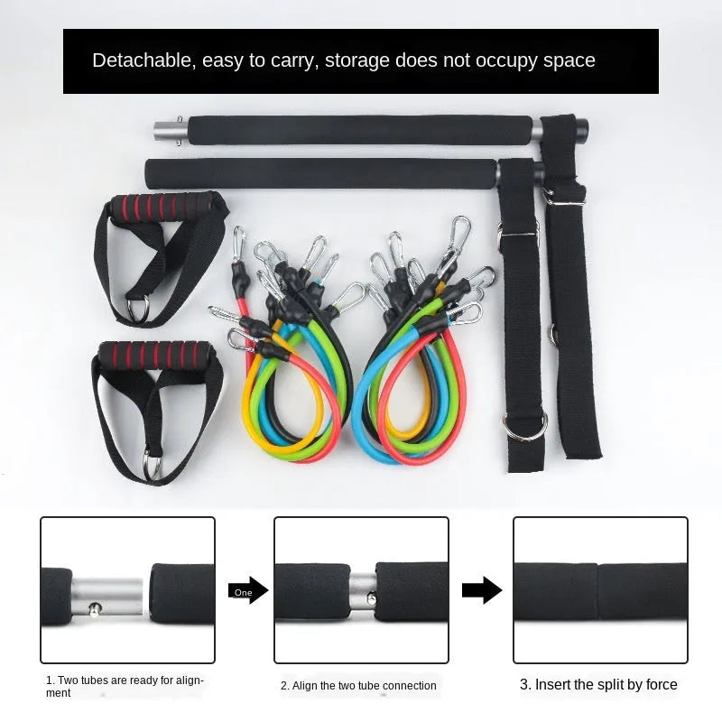 Home squat strength training equipment set with adjustable 100lb TPE pedal tensioner in black colour