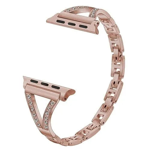 Diamond-studded stainless steel watch strap in various colours with spring bars and adaptors